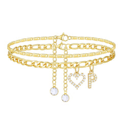 2-Piece 14K Letter Initial & Diamond Heart Anklet