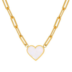 Paperclip Shell Heart Pendant Necklace - Veinci