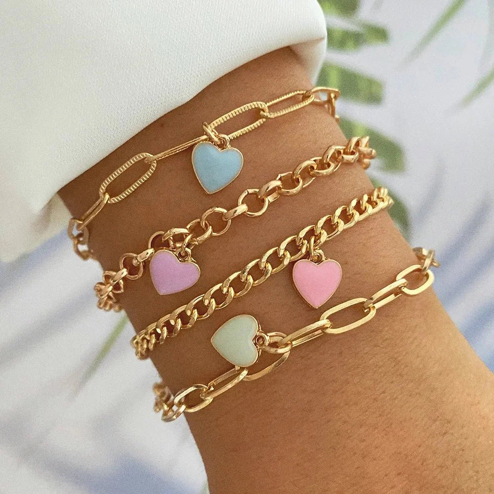 Pastel Heart Bracelet Stack - Veinci