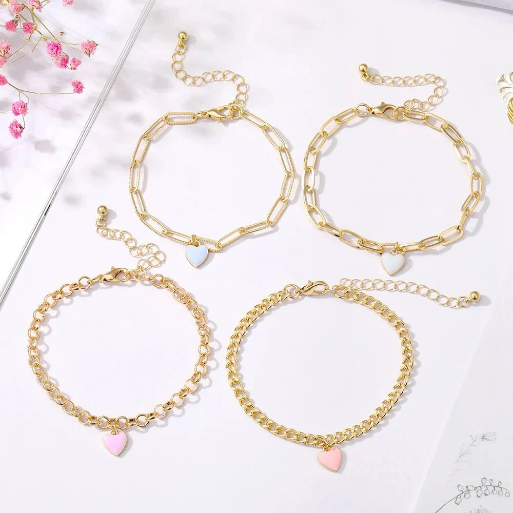 Pastel Heart Bracelet Stack - Veinci