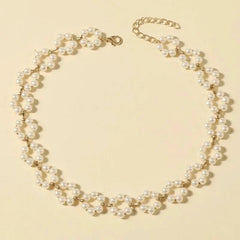 Pearl Floral Daisy Choker Necklace - Veinci