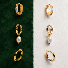Hammered Pearl Hoop Earrings