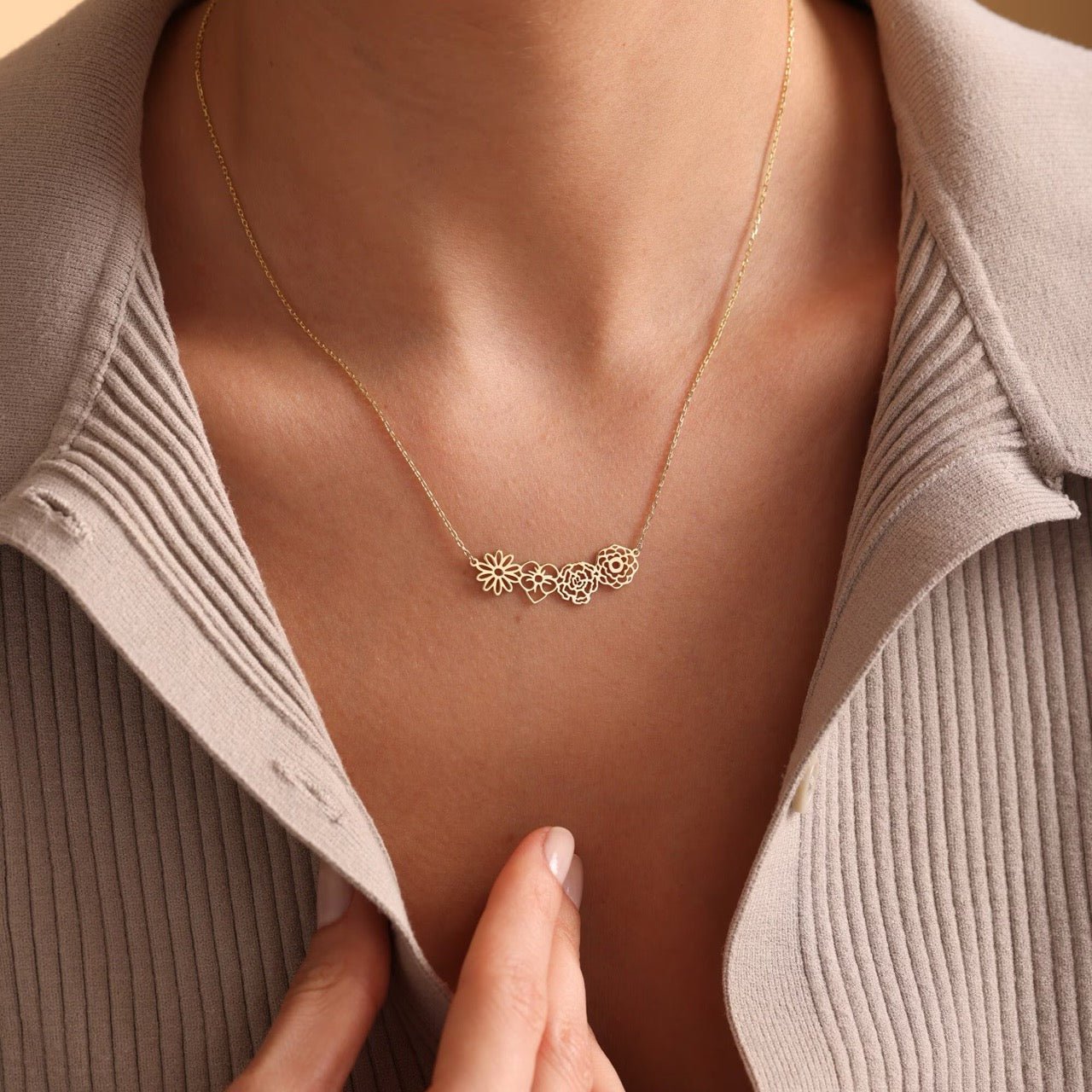 Personalized Birth Flower Chain Bracelet & Necklace - Veinci