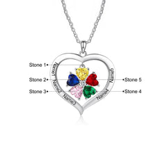 Personalized Name & Birthstone Heart Hanging Pendant Necklace - Veinci