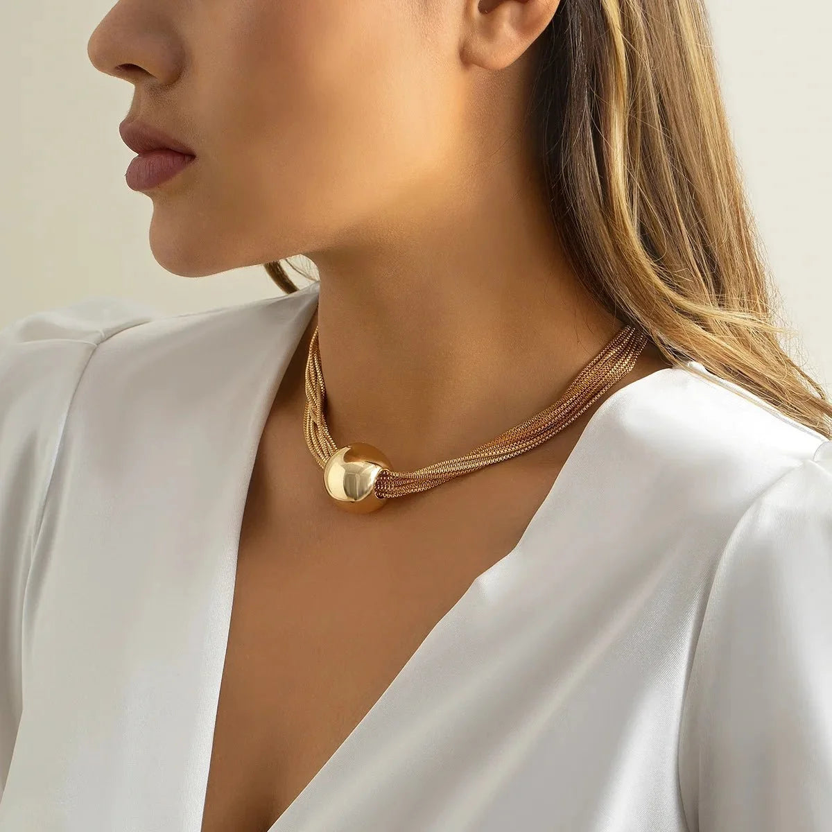 Posh Multi Layered Chain Ball Necklace and Bracelet Set - Veinci