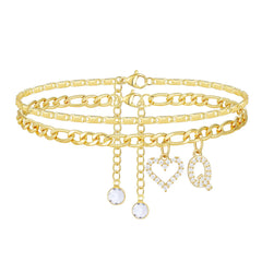 2-Piece 14K Letter Initial & Diamond Heart Anklet