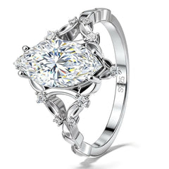 1ct Sterling Silver Marquise Cut Moissanite Droplet Ring