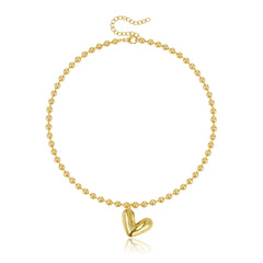 14K Beaded Chain Bubble Heart Necklaces