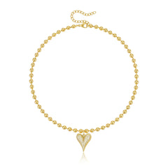 14K Beaded Chain Bubble Heart Necklaces