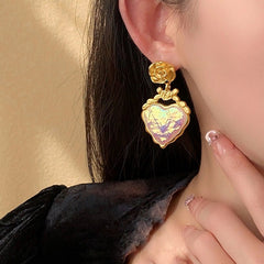 Rose Floral Enamel Heart Earrings - Veinci