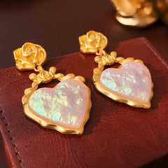 Rose Floral Enamel Heart Earrings - Veinci