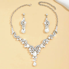 Rounded Diamond Glammer Necklace and Earrings Set - Veinci