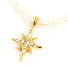 S925 Dainty Diamond Charm Pearl Necklace - Veinci