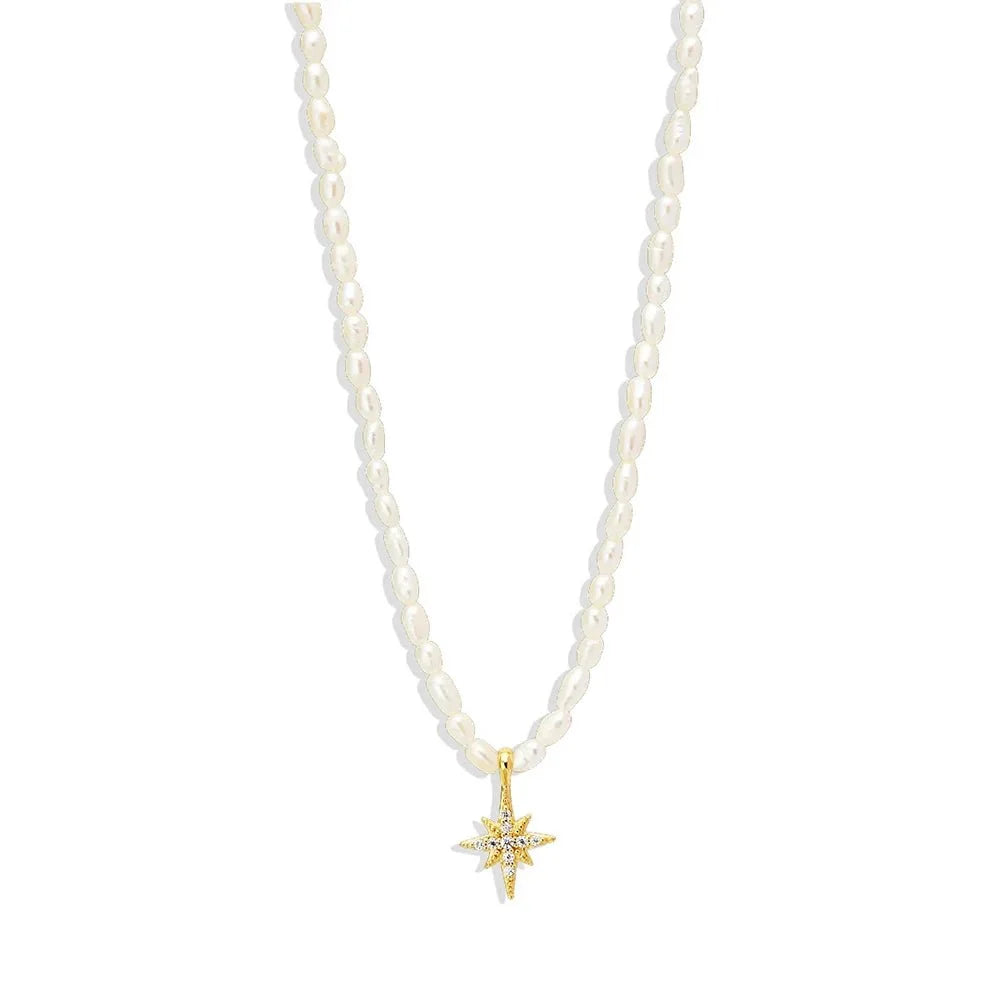 S925 Dainty Diamond Charm Pearl Necklace - Veinci