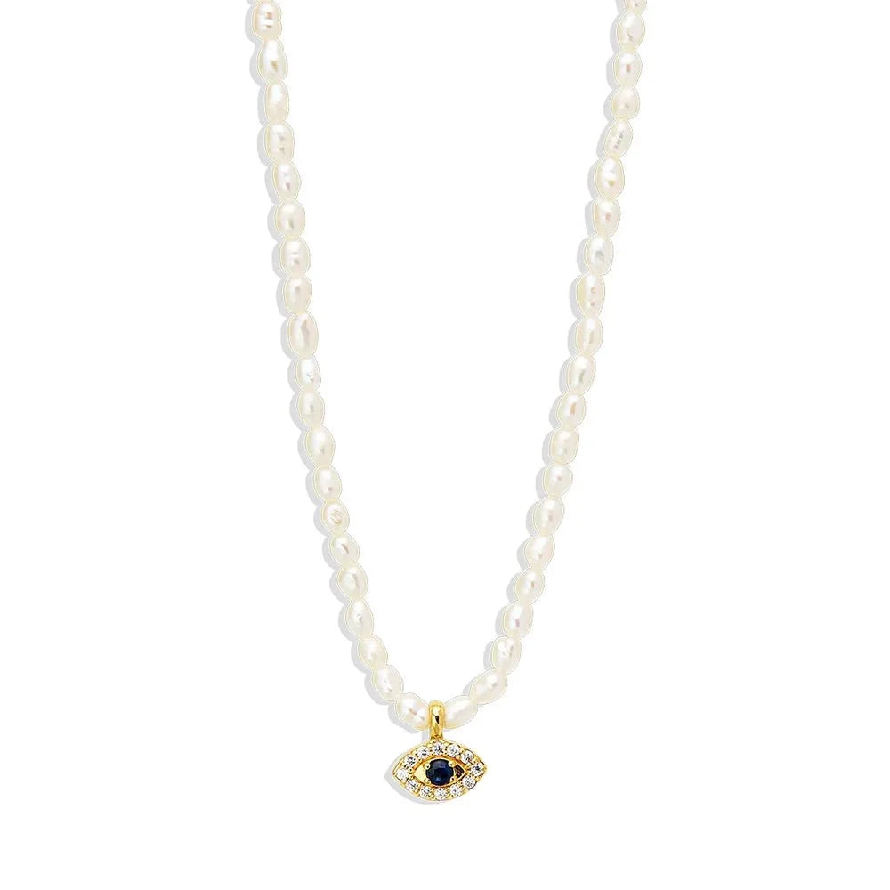 S925 Dainty Diamond Charm Pearl Necklace - Veinci