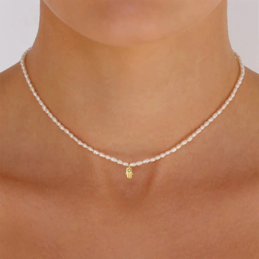 S925 Dainty Diamond Charm Pearl Necklace - Veinci