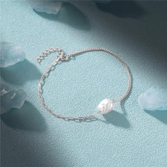 S925 Pearl Dainty Paperclip and Cuban Chain Bracelet - Veinci