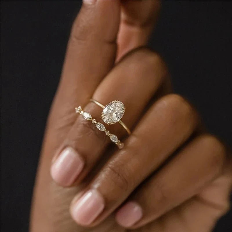 S925 Thin Dainty Oval Diamond Ring - Veinci