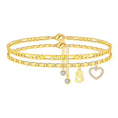 2-Piece 14K Letter Initial & Diamond Heart Anklet
