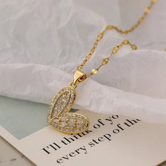 Shimmering Diamond Accented Heart Necklaces - Veinci