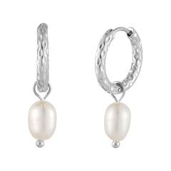 Hammered Pearl Hoop Earrings