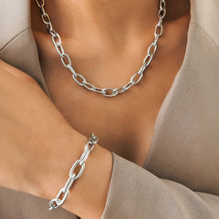 Simple Paperclip Necklace & Bracelet Set - Veinci
