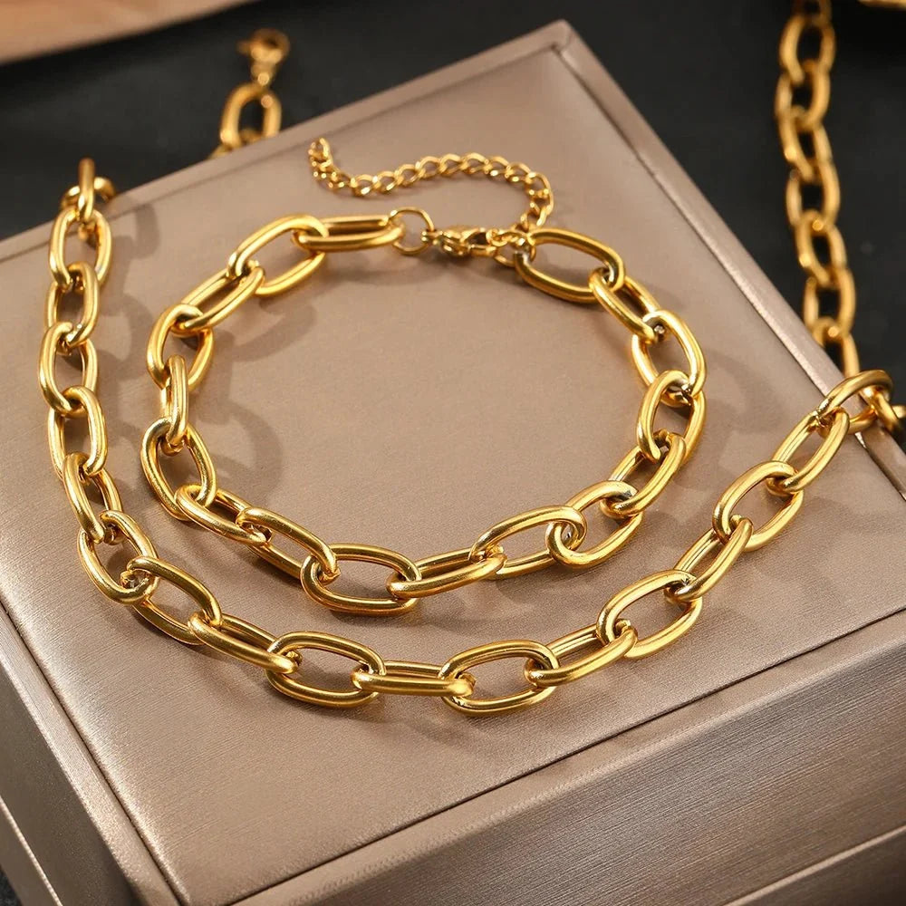 Simple Paperclip Necklace & Bracelet Set - Veinci