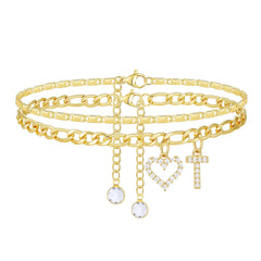 2-Piece 14K Letter Initial & Diamond Heart Anklet