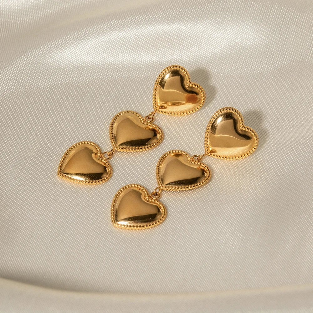 Triple Hearts Drop Earrings - Veinci