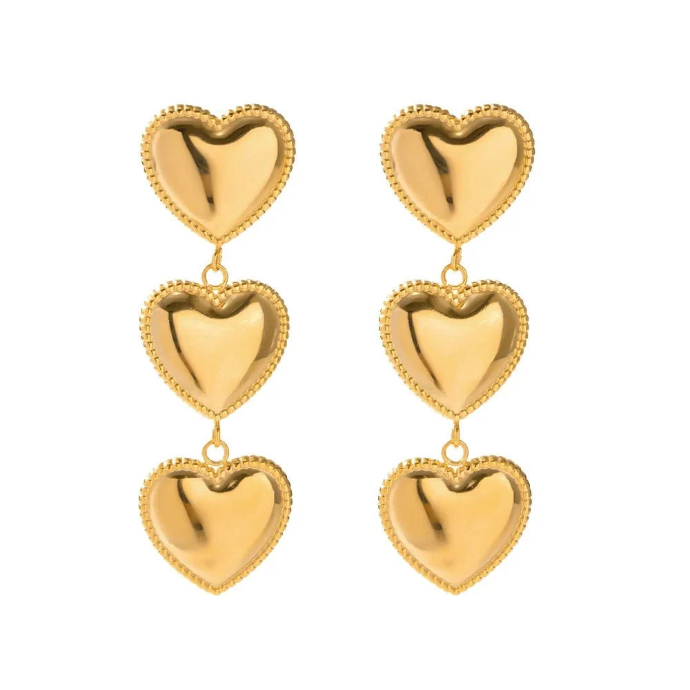 Triple Hearts Drop Earrings - Veinci