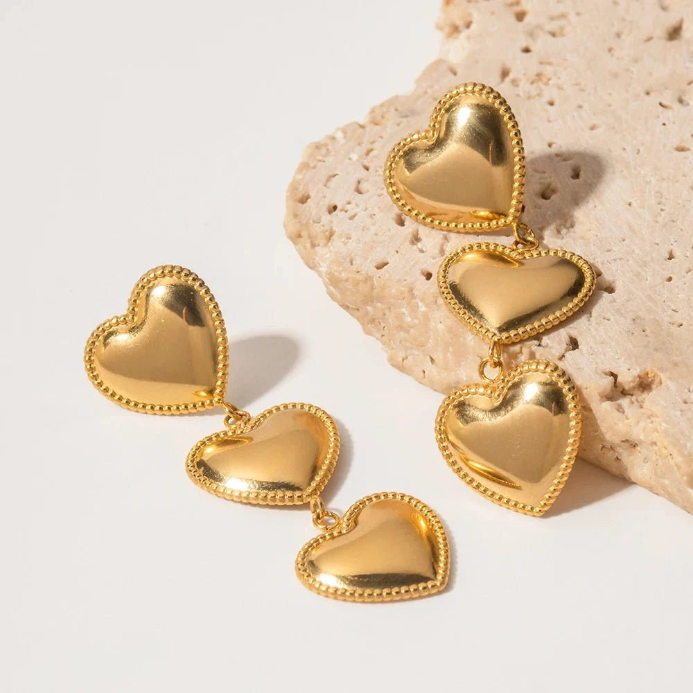 Triple Hearts Drop Earrings - Veinci