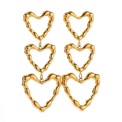 Triple Outlined Hearts Drop Earrings - Veinci