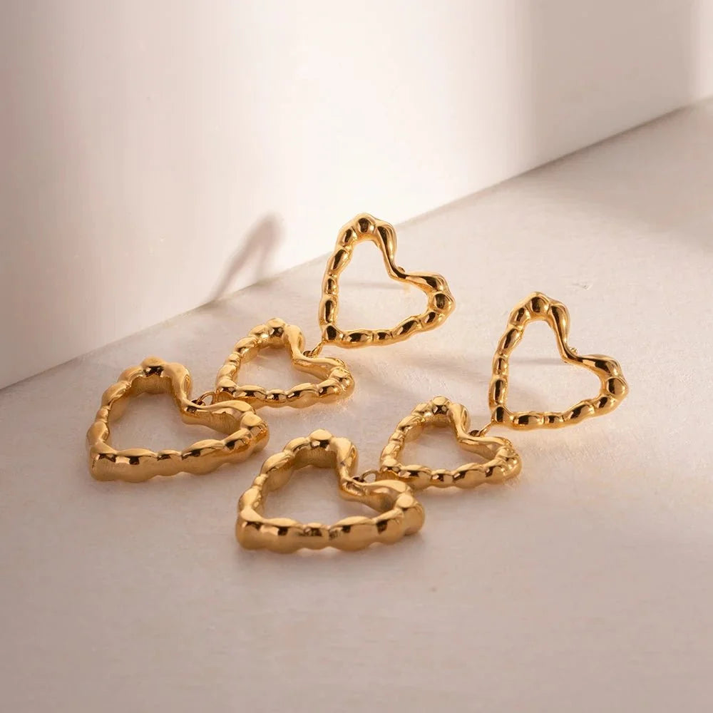 Triple Outlined Hearts Drop Earrings - Veinci