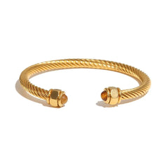 Twisted Gem Stone Ends Bangle Bracelet - Veinci
