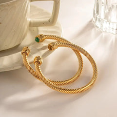 Twisted Gem Stone Ends Bangle Bracelet - Veinci