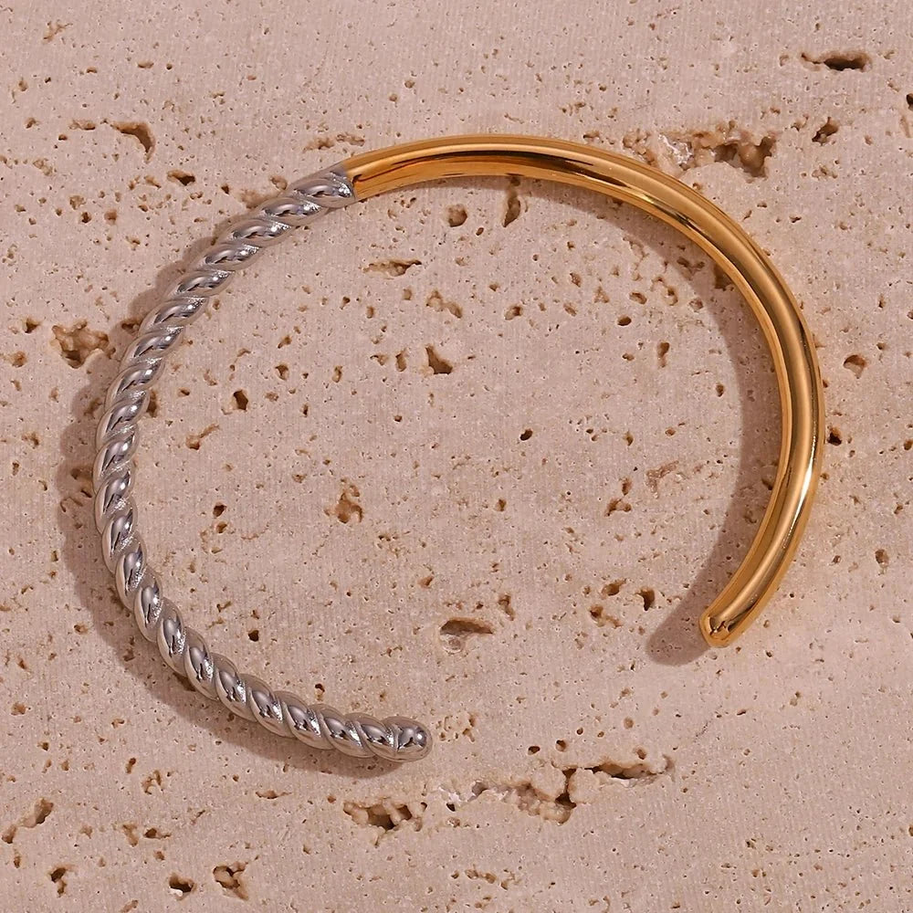 Twisted Half Two Tone Cuff Bracelet - Veinci