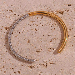 Twisted Half Two Tone Cuff Bracelet - Veinci