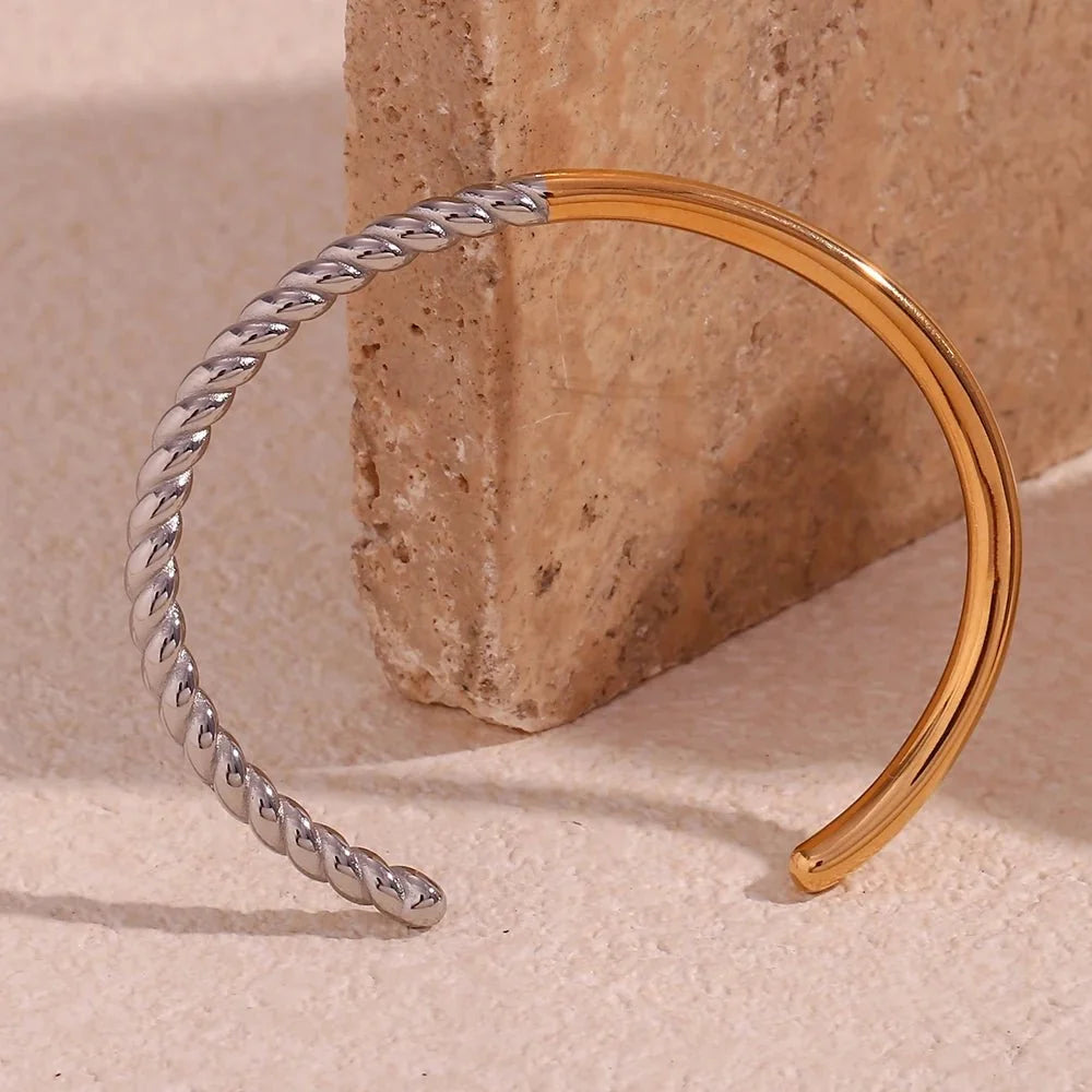 Twisted Half Two Tone Cuff Bracelet - Veinci
