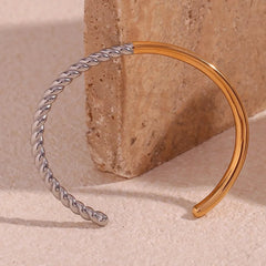 Twisted Half Two Tone Cuff Bracelet - Veinci