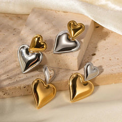 Two Tone Accented Heart Earrings - Veinci