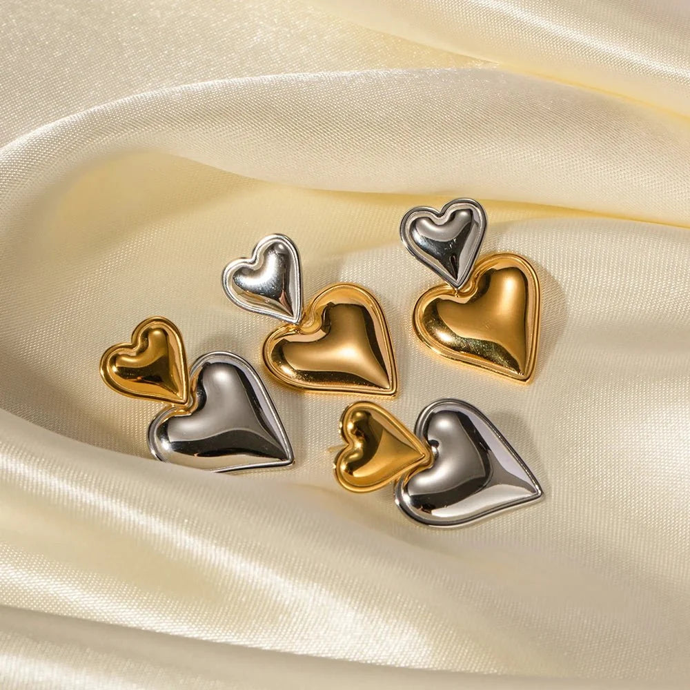 Two Tone Accented Heart Earrings - Veinci