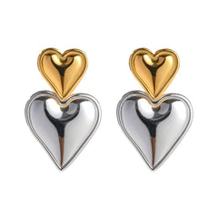 Two Tone Accented Heart Earrings - Veinci