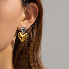 Two Tone Accented Heart Earrings - Veinci