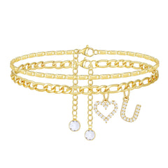 2-Piece 14K Letter Initial & Diamond Heart Anklet