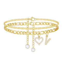 2-Piece 14K Letter Initial & Diamond Heart Anklet
