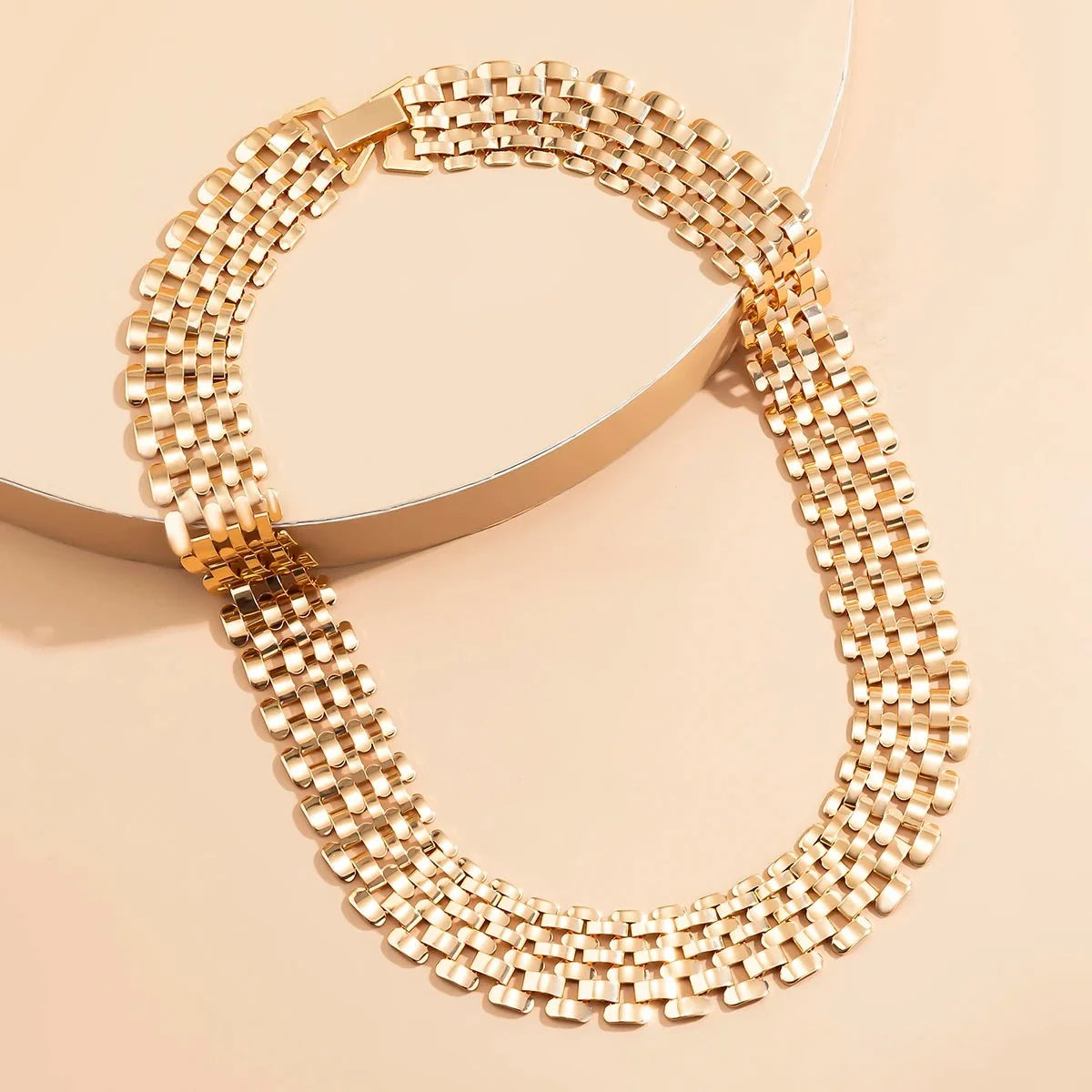 Wide Flow Flat Chain Choker Necklace - Veinci