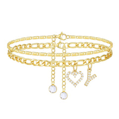 2-Piece 14K Letter Initial & Diamond Heart Anklet