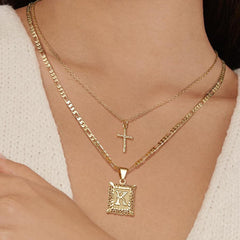 2-Piece 14K Initial & Cross Necklace Set
