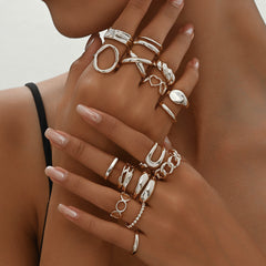 16-Piece Adjustable Geometric Ring Set