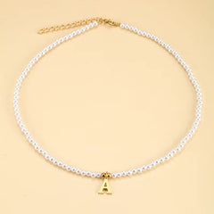 Elegant Gold Accented Pearl Letter Initial Necklace